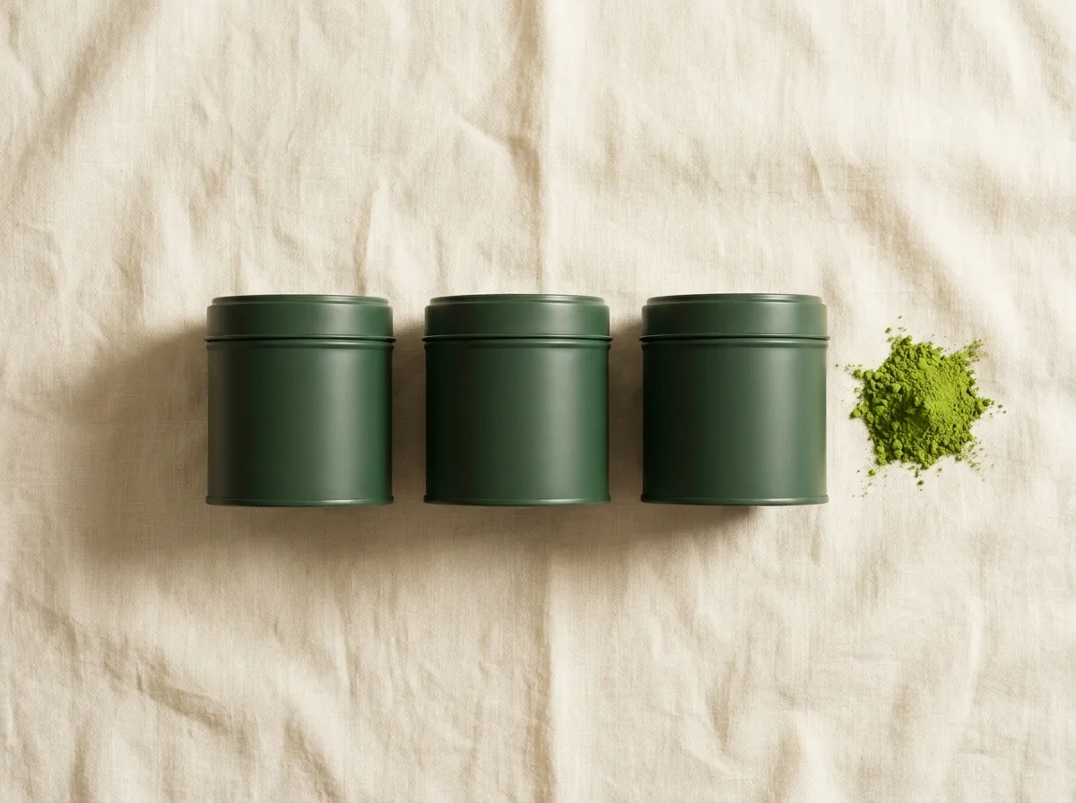 Nine Peaks sample kit — three tins on cream linen