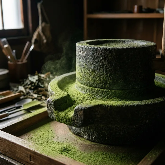 Granite stone mill grinding matcha